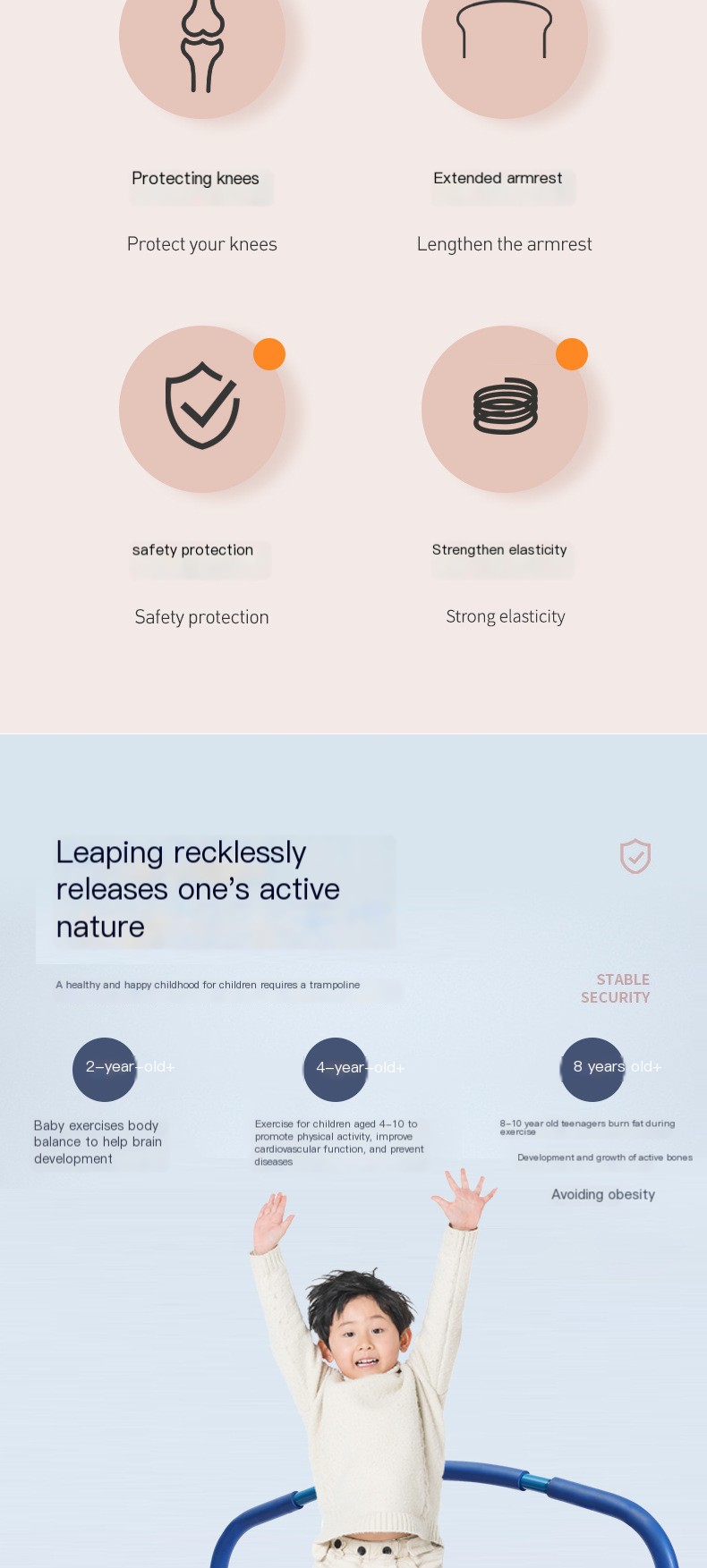 Blue Round Trampoline with U-shaped Handrail