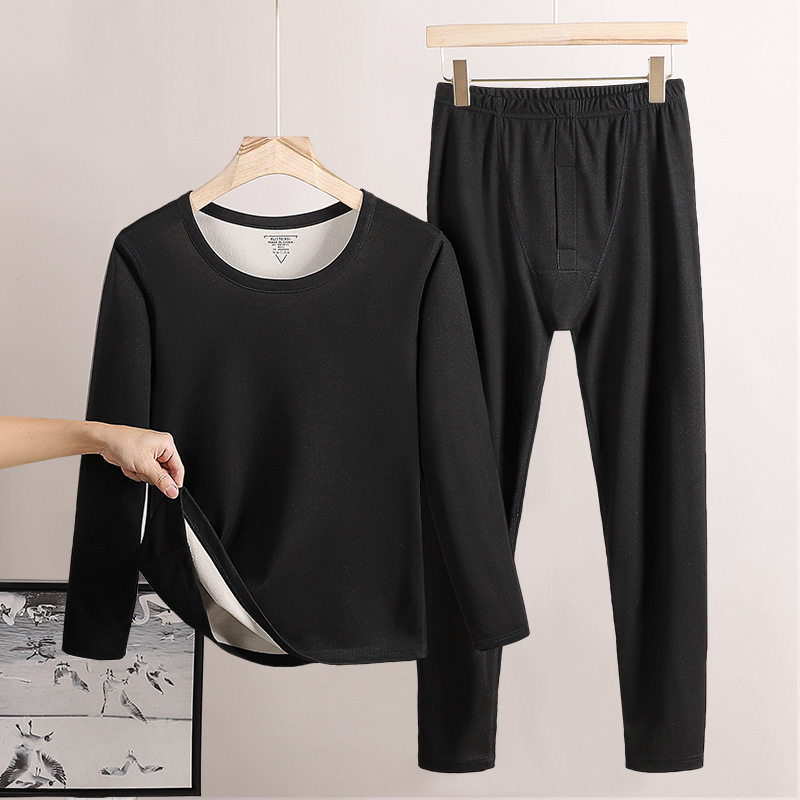 Round Neck Men's Thermal Underwear Fleece-lined Double-sided Brushed Long Johns image