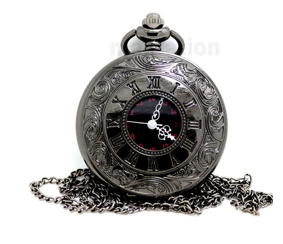 Large Black Classic Roman Numeral Dual Display Pocket Watch