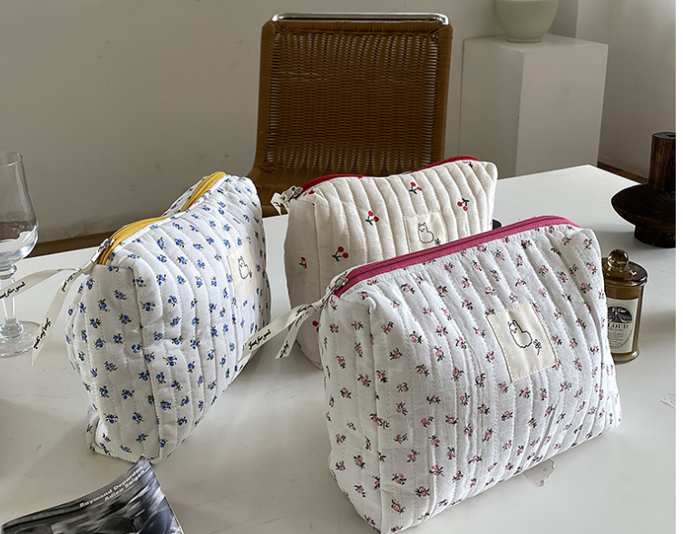 Korean Quilted Makeup Bag - Cherry