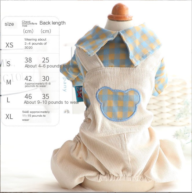 Bichon Dog Clothes Rabbit Check Overalls