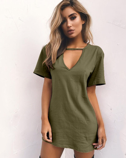 V Short Sleeve T-Shirt Dress Image 1