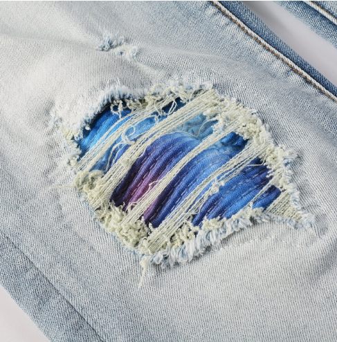 Washed Bright White Distressed Cat Beard Patch Ripped Stretch Slim Jeans