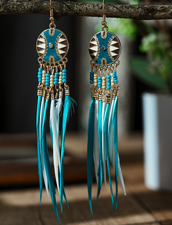 Colorful Feather Drop Earrings Image 2
