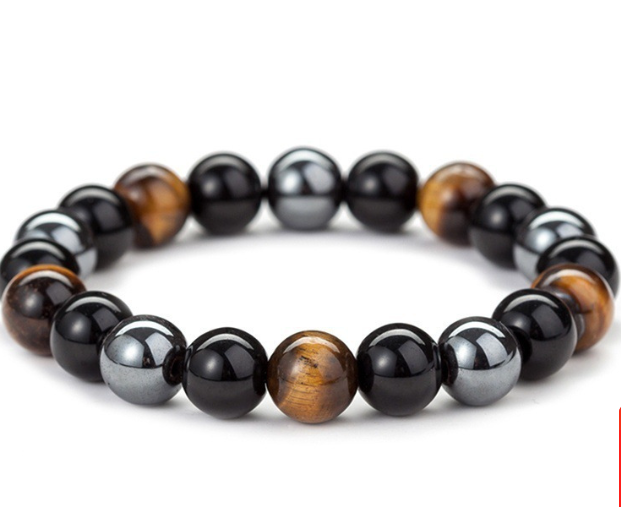 Tiger Eye, Black Iron Stone, and Agate Bracelet