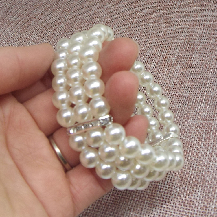 Fashion OL Three Layers Rhinestone Pearl Bracelet 3