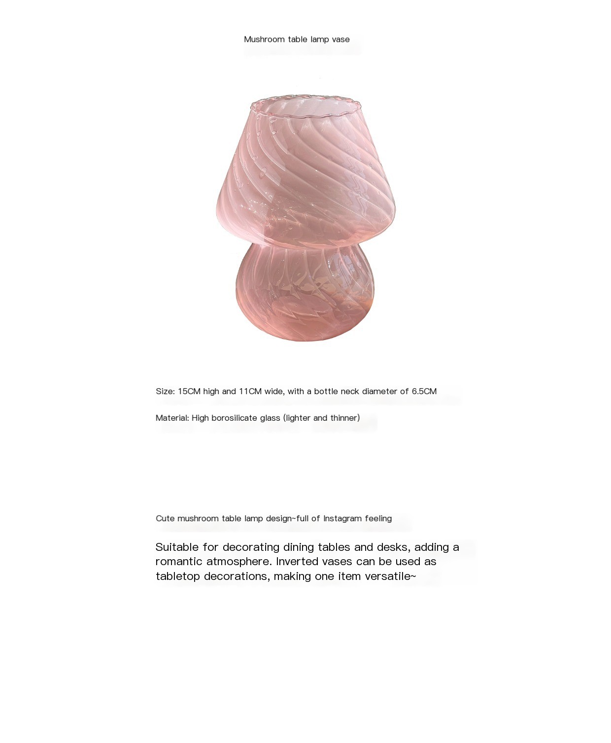Glass Mushroom Lamp in Pink