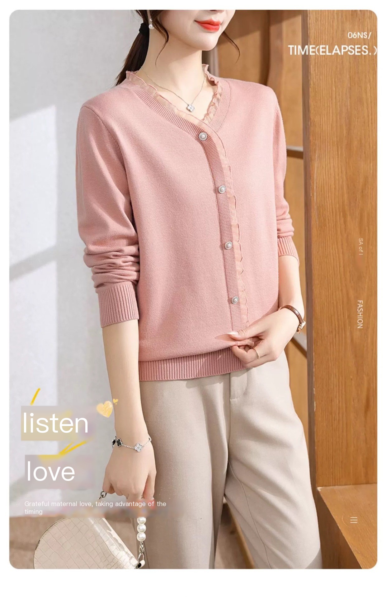 Spring new fashionable fashionable middle-aged and elderly women's lace lace collar bottoming shirt mother's inner sweater