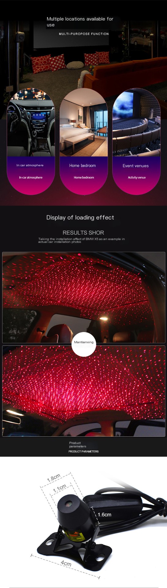 Car Starry Sky Roof Light