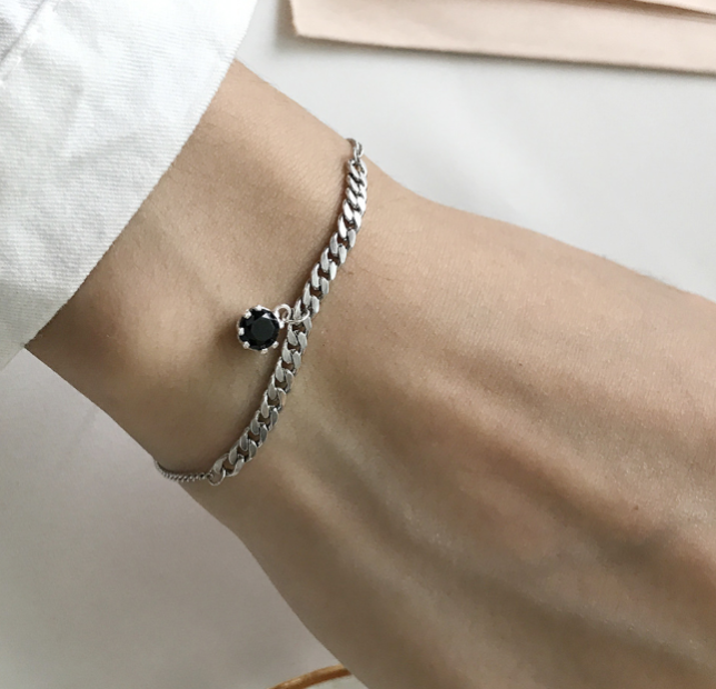 S925 Pure Silver Black Zirconia Chain Bracelet