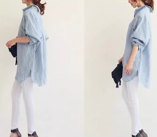 Light Blue Cotton Blend Shirt Dress