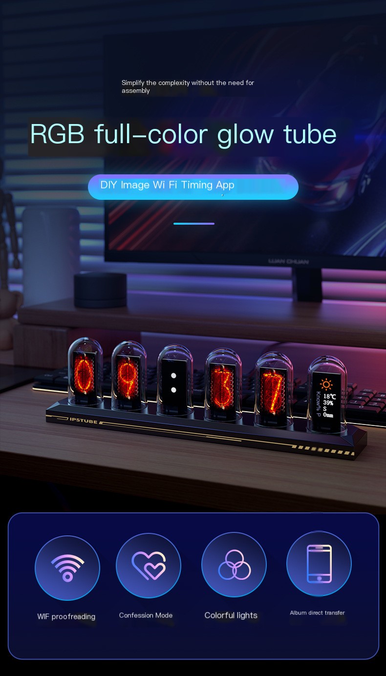 RGB Aluminum Alloy Glow Tube Clock