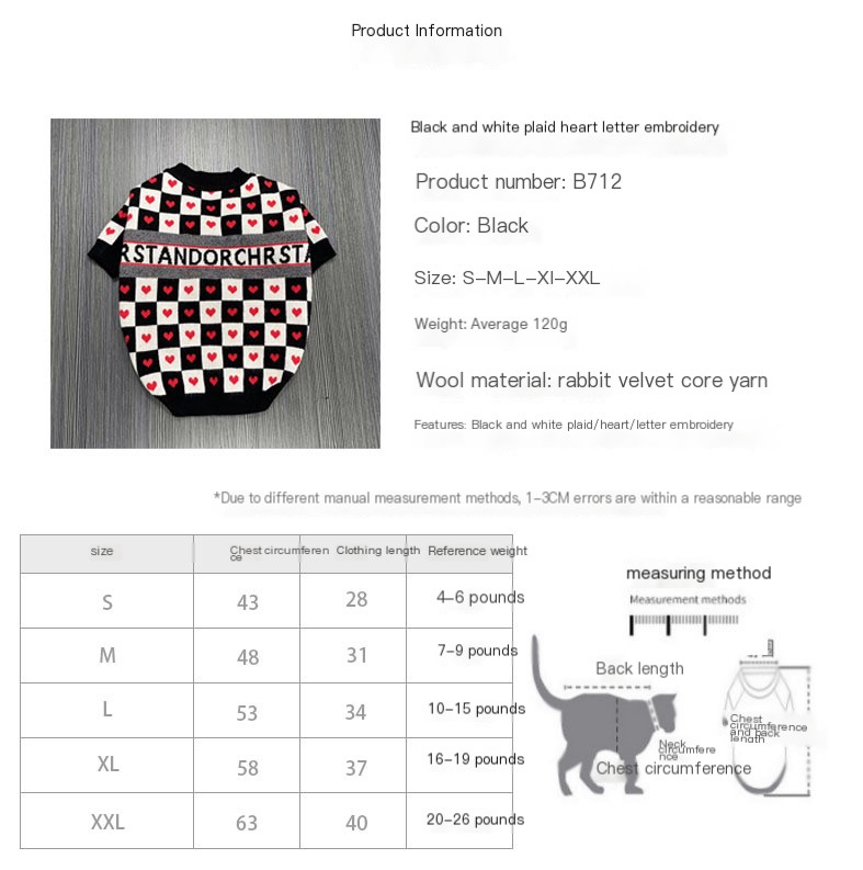 Pet Sweater Size Chart 1
