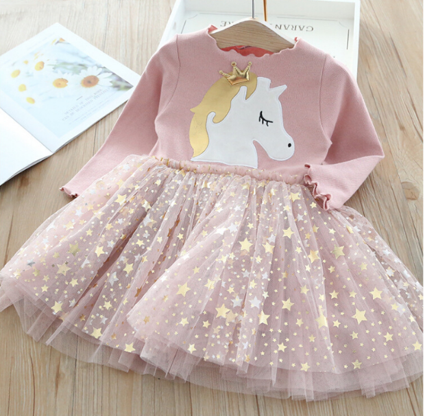 Long Sleeve Children's Unicorn Dress - Sizes 2 to 6 years image