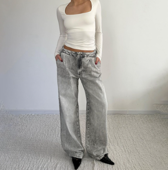 Women's Grey High Waist Straight Jeans