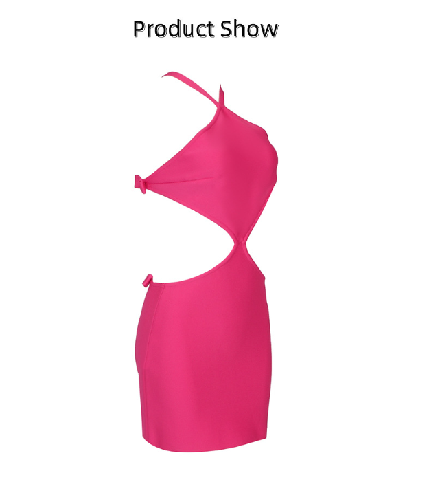 Back Pearl Buckle Bandage One-piece Dress model wearing