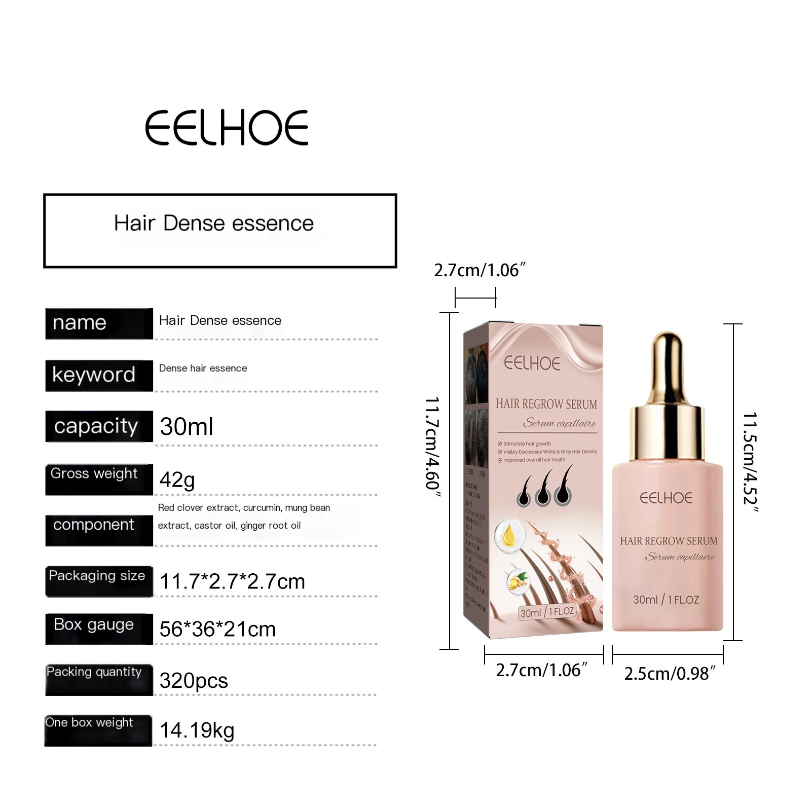 Flacon d'essence pour cheveux denses