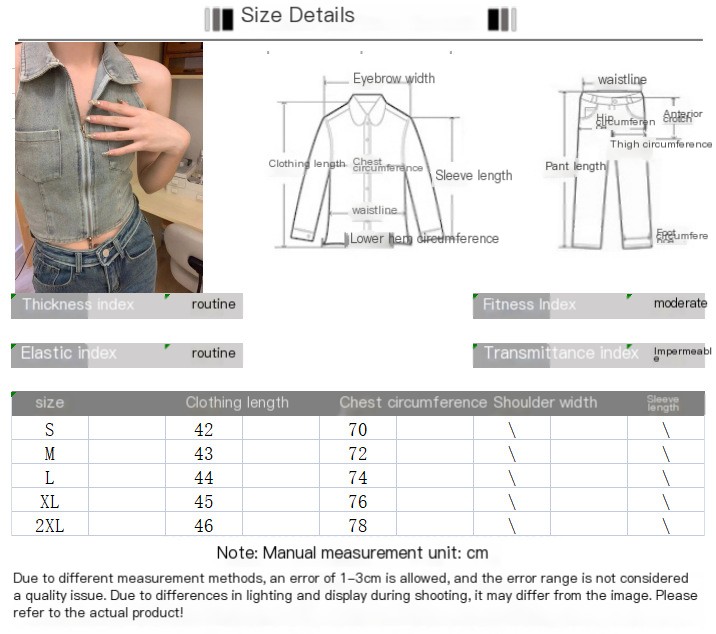Women's Sexy Zipper Sleeveless Summer Denim Tank Top