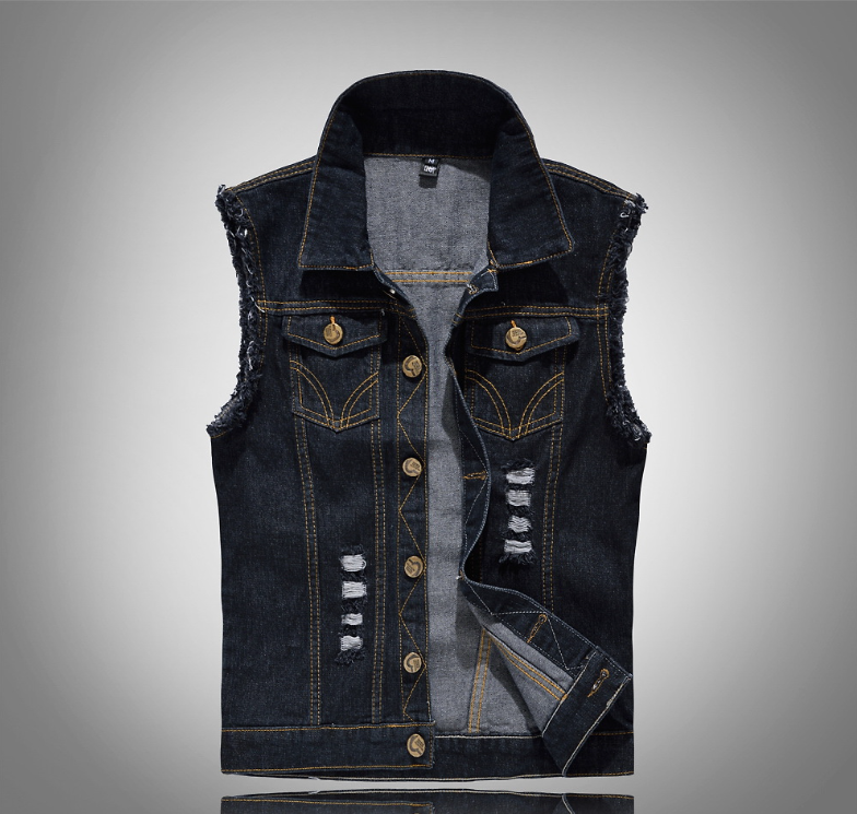 Black Denim Vest Front View