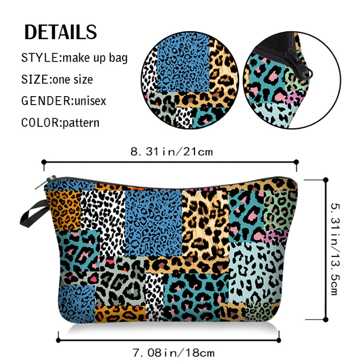Zebra Stripe Brown Pink Leopard Print Makeup Bag