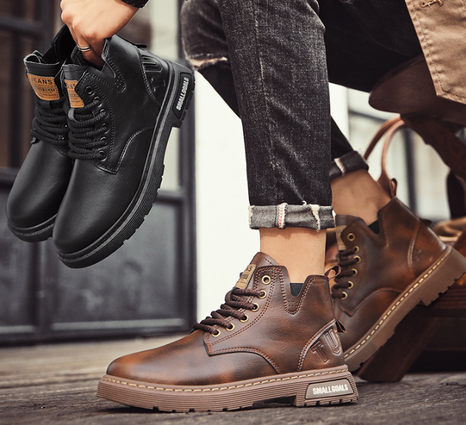 Casual ankle boots British style high top lace-up leather Doc Martens vintage sports men's shoes
