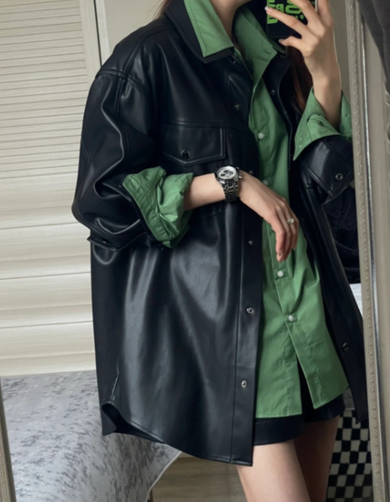 Long Leather Coat Image 2