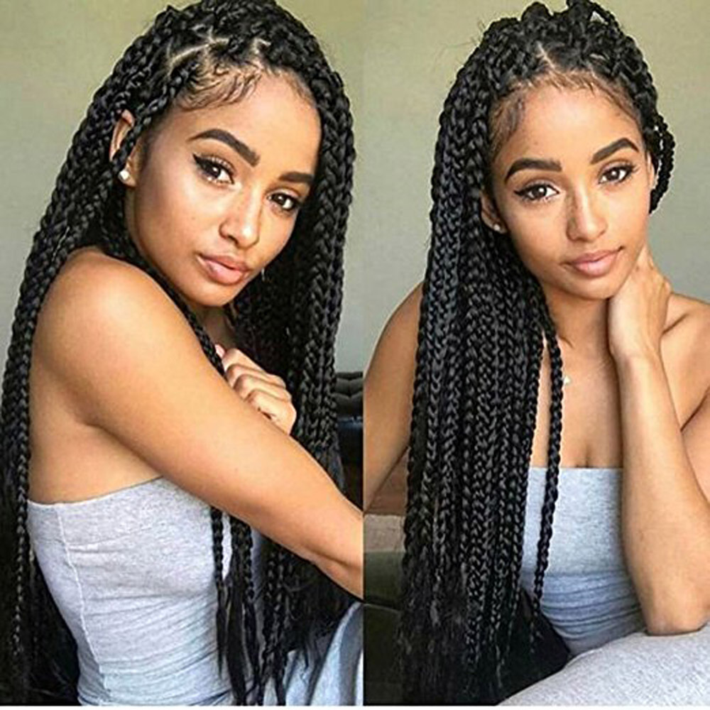 Black Braided Lace Front Synthetic Wig Image 3