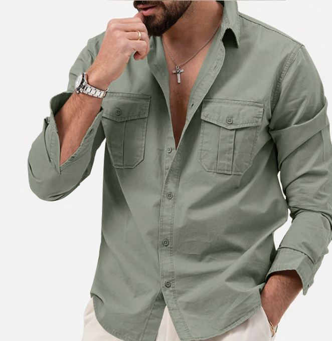 Slim Fit Multi-Pocket Workwear Shirt Image 9