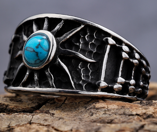 Blue Turquoise Titanium Steel Ring