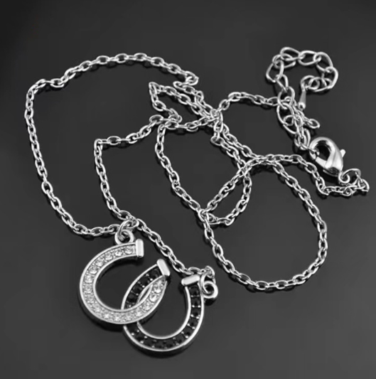 Double U-Shaped Black and White Horseshoe Necklace Image 3