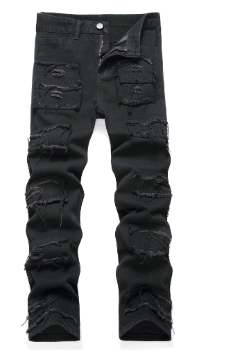 Jeans casual slim fit skinny elastic straight leg men's pants punk style solid color