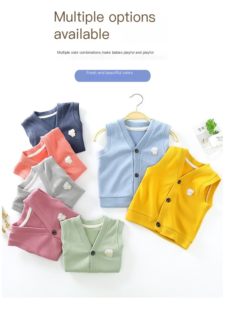 2024 Spring and Autumn new children's cotton vest boys' autumn vest baby girls' cardigan vest infant sweater