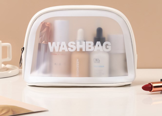 Clear Pink Toiletry Bag from different angle