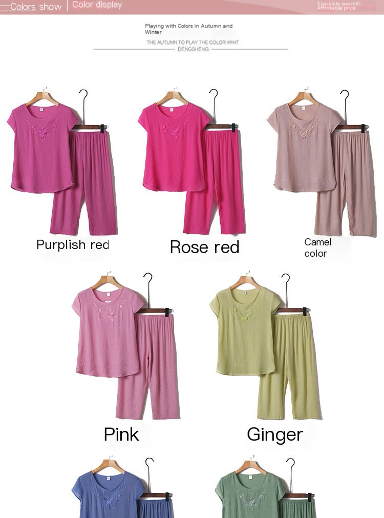 Middle-aged and elderly women's clothing loose grandma cotton and linen suit old lady summer short-sleeved t-shirt mom pajamas two-piece set