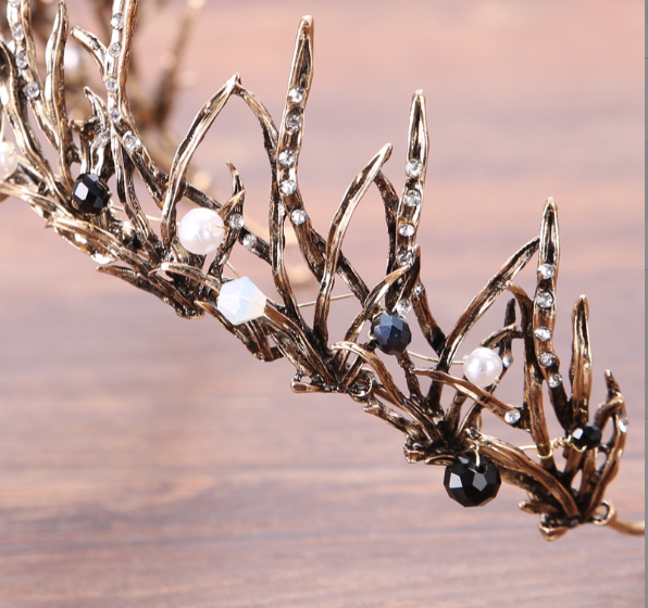 Crystal Crown Headband Antique Gold