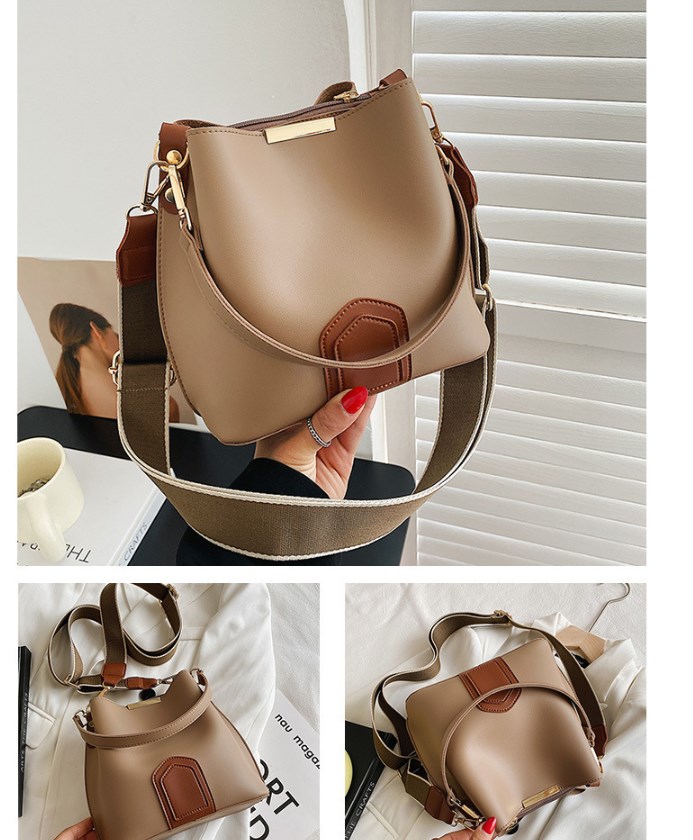 Khaki Color Block Bucket Bag