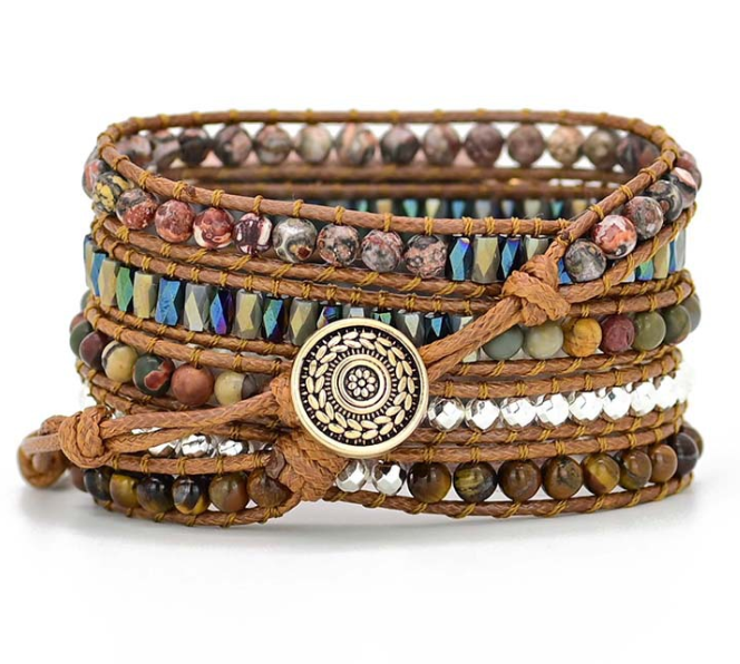 Woven bracelet with tiger eye stones