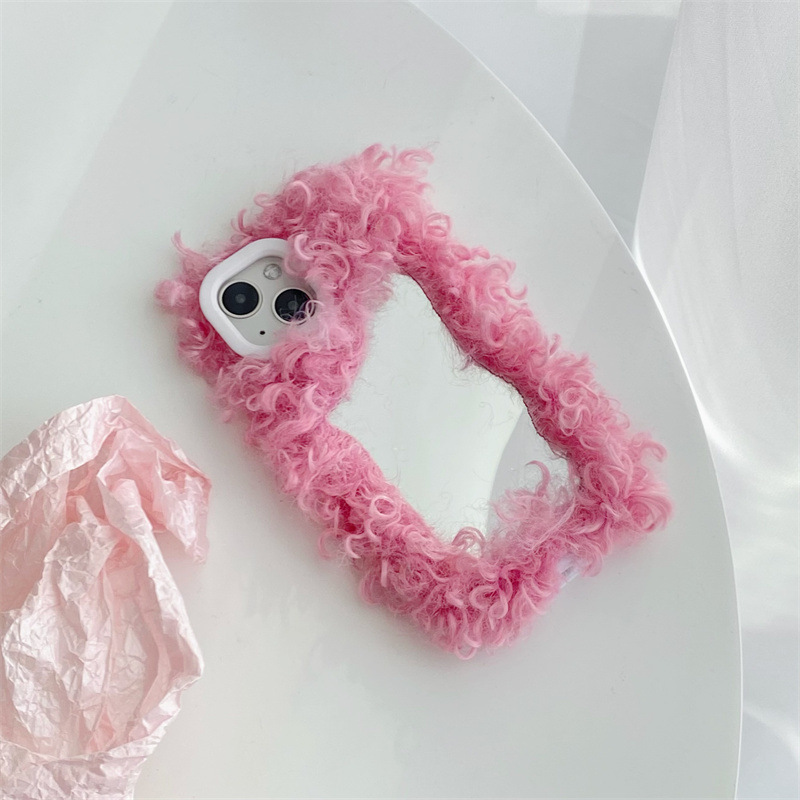 Fluffy Make-up Mirror Phone Shell - Image 3
