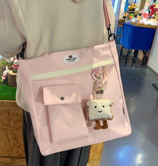 Multi-Pocket Color Block Crossbody Bag in Pink