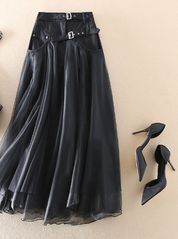 Ladies Paneled Mesh High Waist Skirt 4