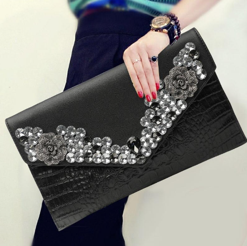 Rhinestone Crossbody Clutch - Red