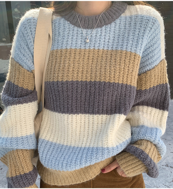 Irregular Color-block Panel Crew Neck Sweater Image 2