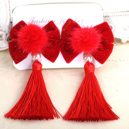Fringed Hair Ball Hairpin Style C