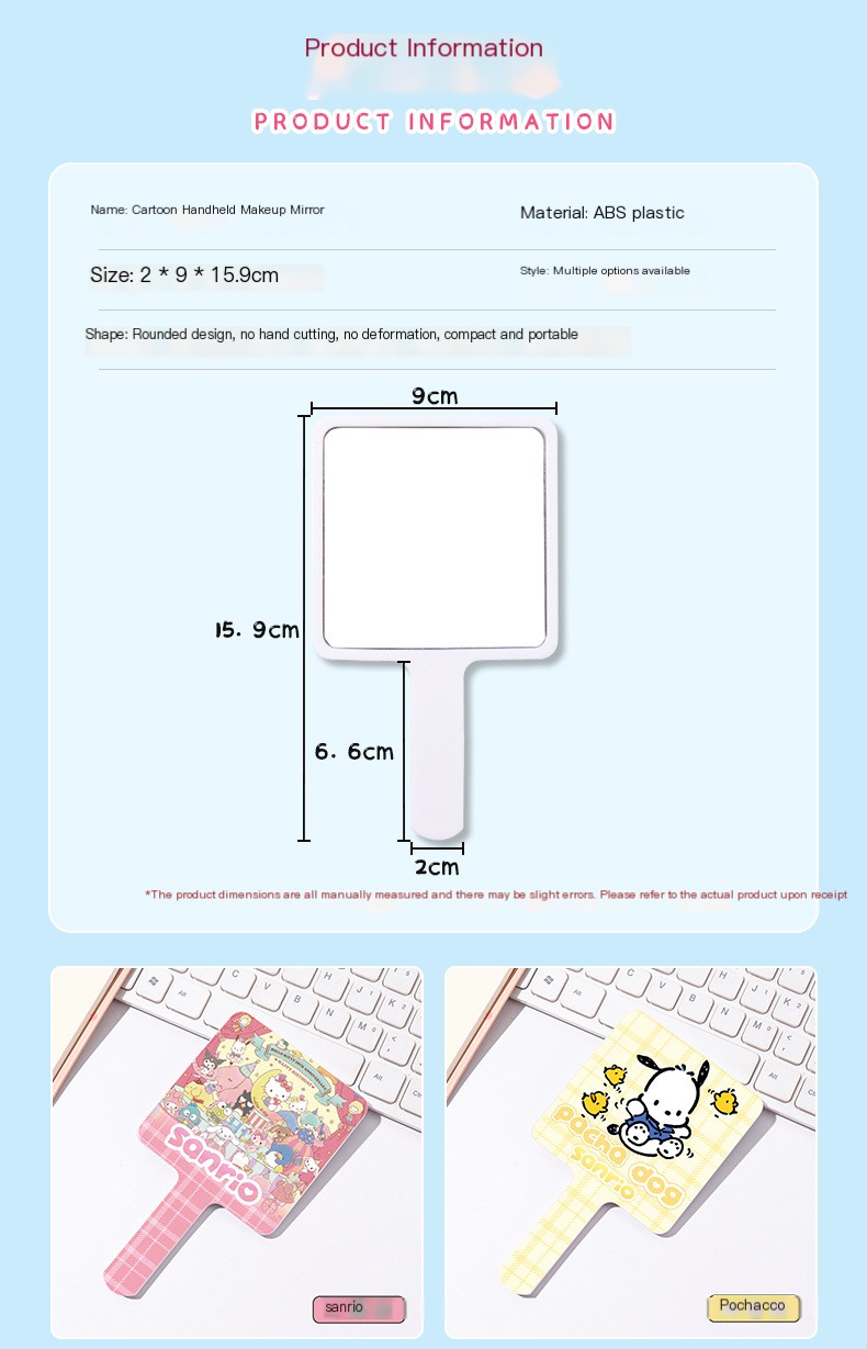 Cartoon Pink Blue Mirror Handheld Makeup Mirror