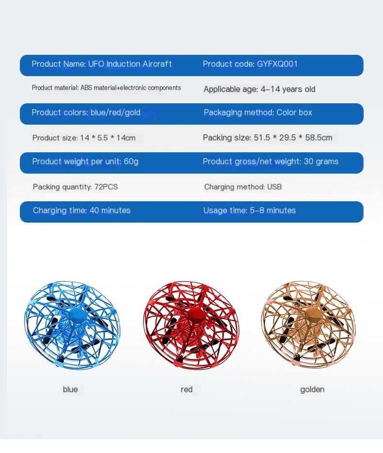 Gesture-Sensing Hover UFO Drone Blue