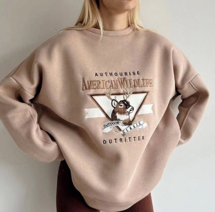 Wearing American Retro Fawn Cartoon Sweater