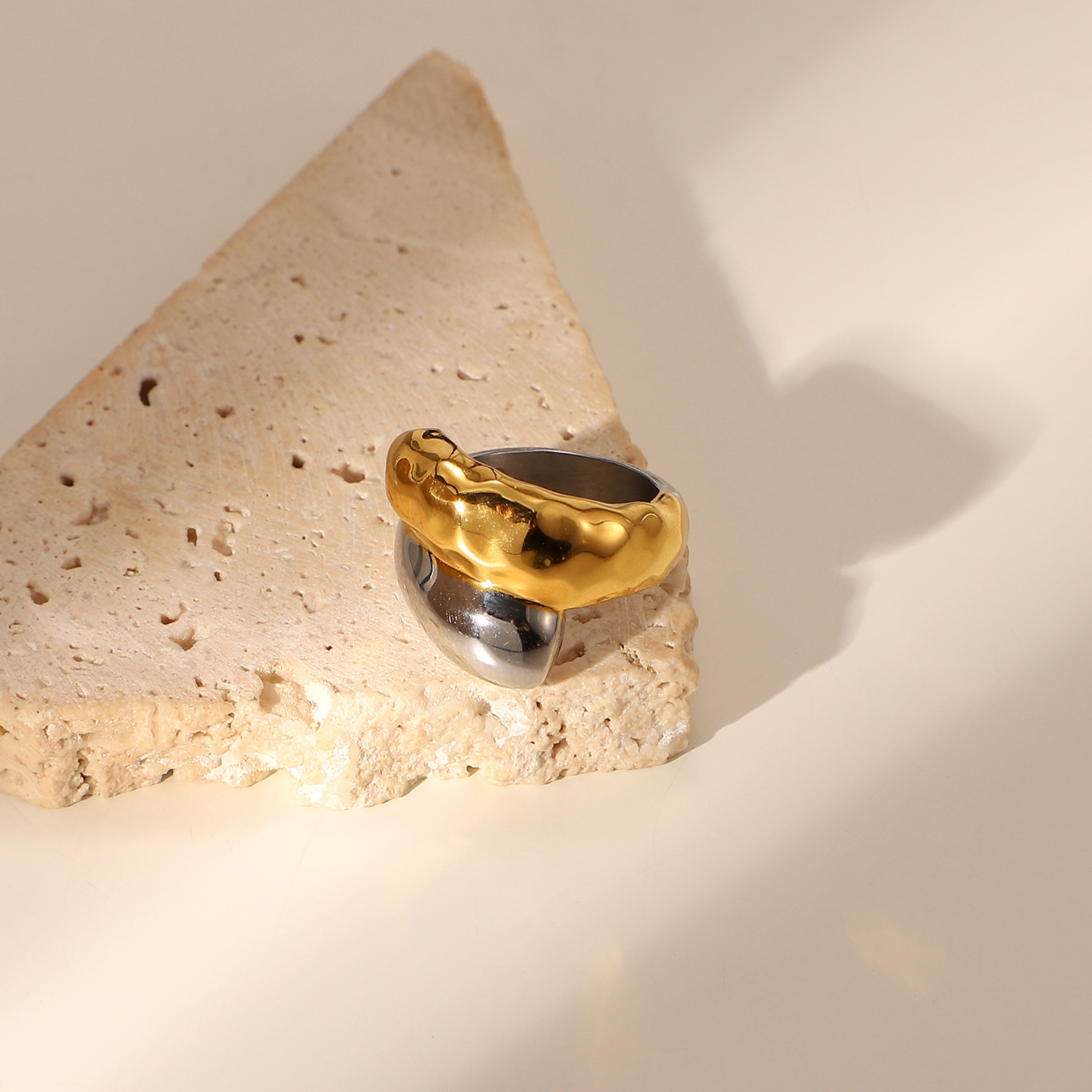 High Polished Stainless Steel Punk Connection Cross Ring Image 3