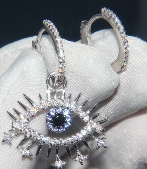 Devil Eye Hoop Earrings Platinum