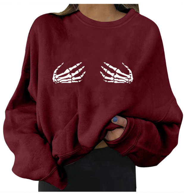 Skull Print Pullover Sweatshirt Image 2