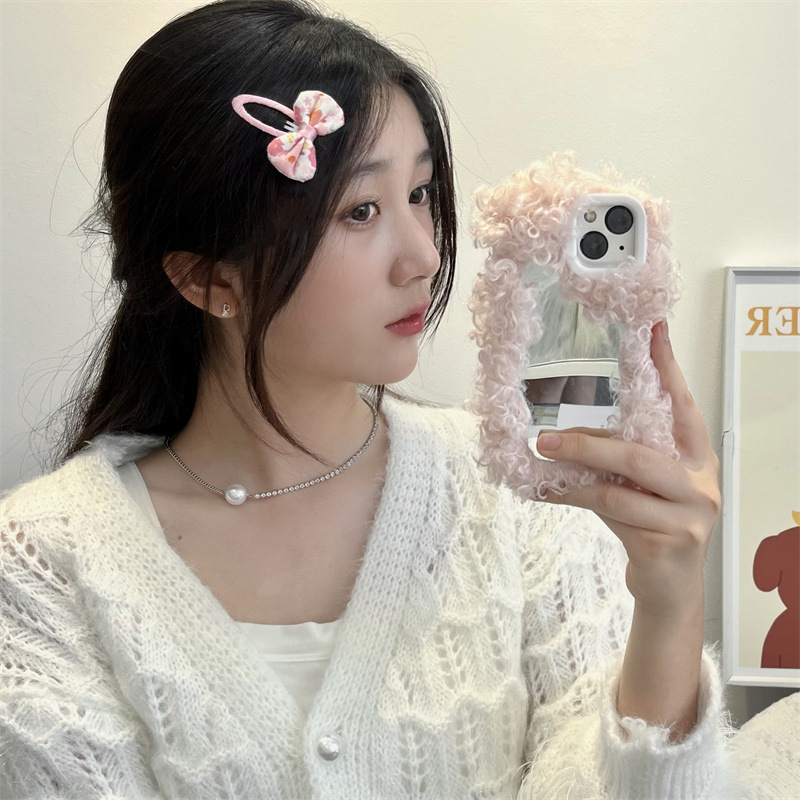 Fluffy Make-up Mirror Phone Shell - Image 4